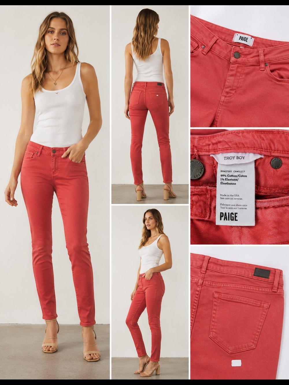 PAIGE Troy Boy Skinny Jeans in Coral/Terracotta Color